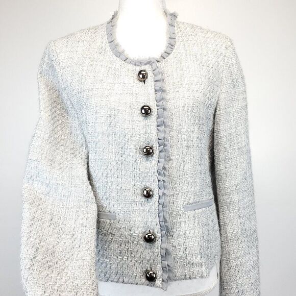 mac & jac Lightweight Business Casual Ruffled Trim Tweed Blazer Women's Large - Picture 7 of 10
